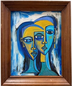 Contemporary Abstract Of Cubist Figures Signed With Monogram