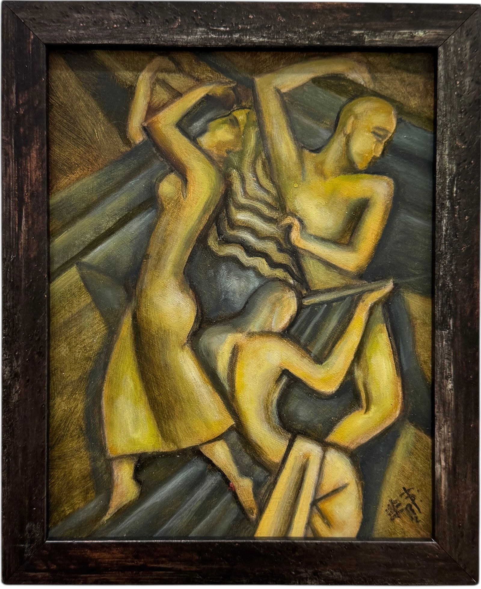 Modern Abstract With Figures Signed With Monogram Oil Painting (1 of 3)