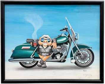Pig On A Harley Davidson Motorcycle Oil Painting