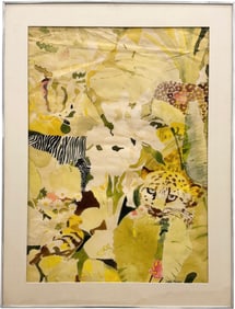 Modernist Abstract With Jaguar Signed Watercolor Painting