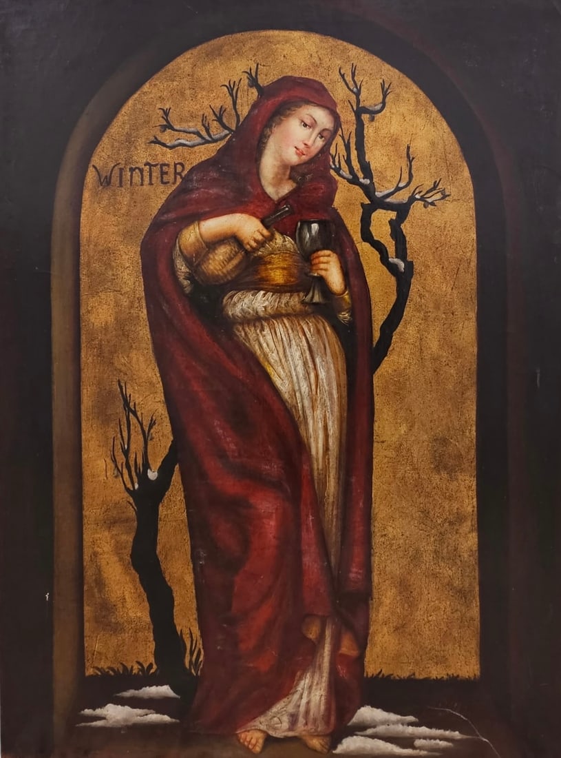 PAUL URDE, Italian Renaissance Style Temperance Depiction Painting: Oil on canvas 40 x 30 in. Domestic Flat Shipping Price: $90