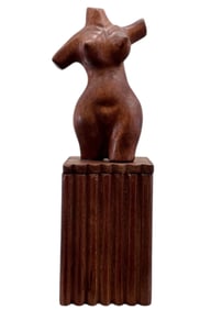 Lidded Wooden Box With Nude Sculpture Accent