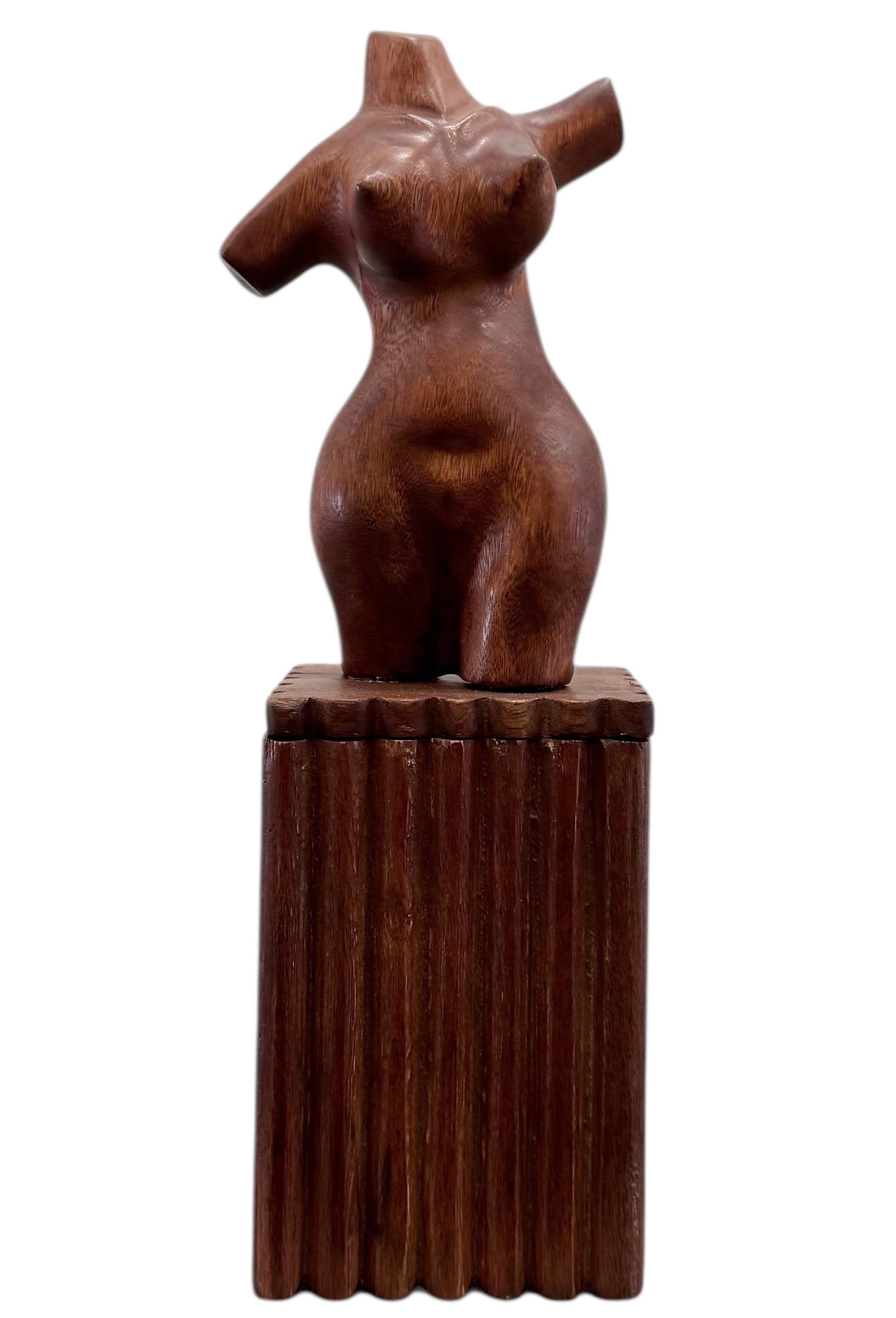 Lidded Wooden Box With Nude Sculpture Accent: 12 x 3 1/2 x 3 in. Domestic Flat Shipping Price: $45