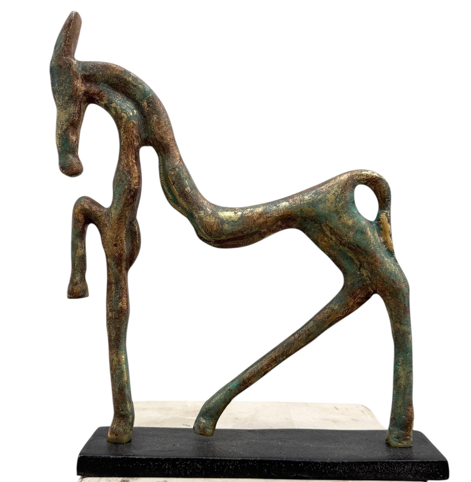 Modernist Metal Horse Sculpture: Size 13 1/2 x 10 1/2 x 3 in. Domestic Flat Shipping Price: $55
