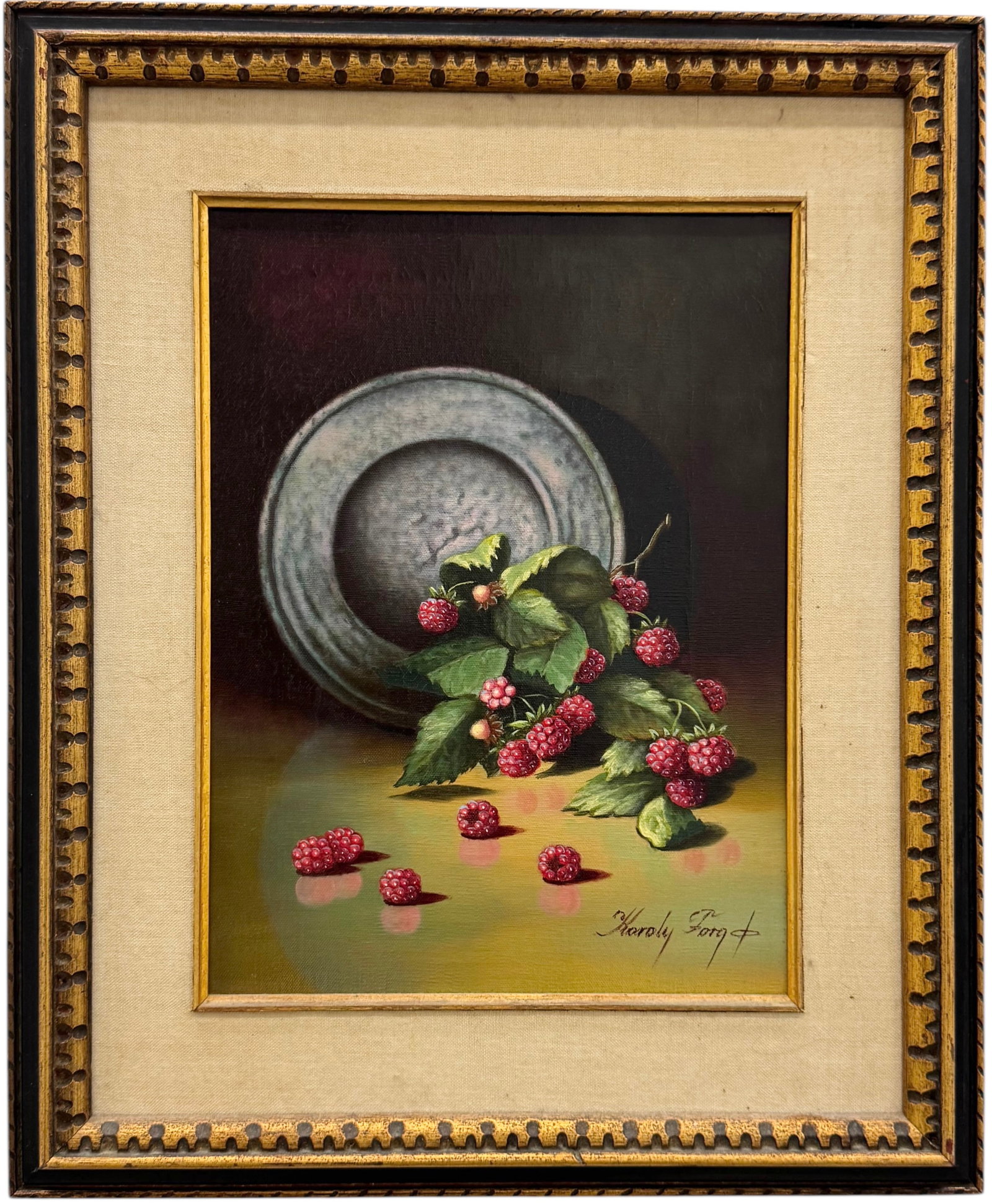 KAROLY FORGO (20th c, Hungarian American) Still Life: Oil painting on canvas 16 x 12 in, 24 x 20 in (framed). Domestic Flat Shipping Price" $55