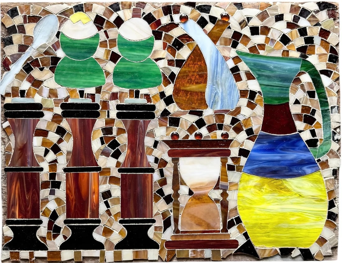 Circa 1950's Mid-Century Modern Still Life Mosaic: 21.5 x 16.5 in. Domestic Flat Shipping Price: $55