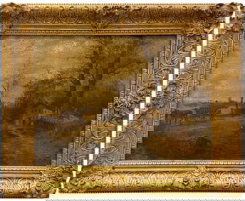 LUDWIG FUGER 19th Century German Impressionist Landscape With Horse & Buggy