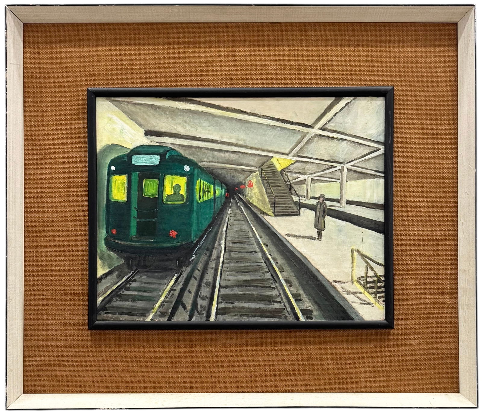 Mid-Century New York City Subway Scene Oil Painting (1 of 3)