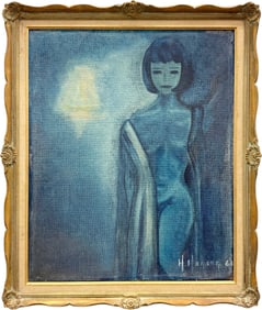 Mid-Century Modern Abstract Nude Signed 1960's Oil Painting