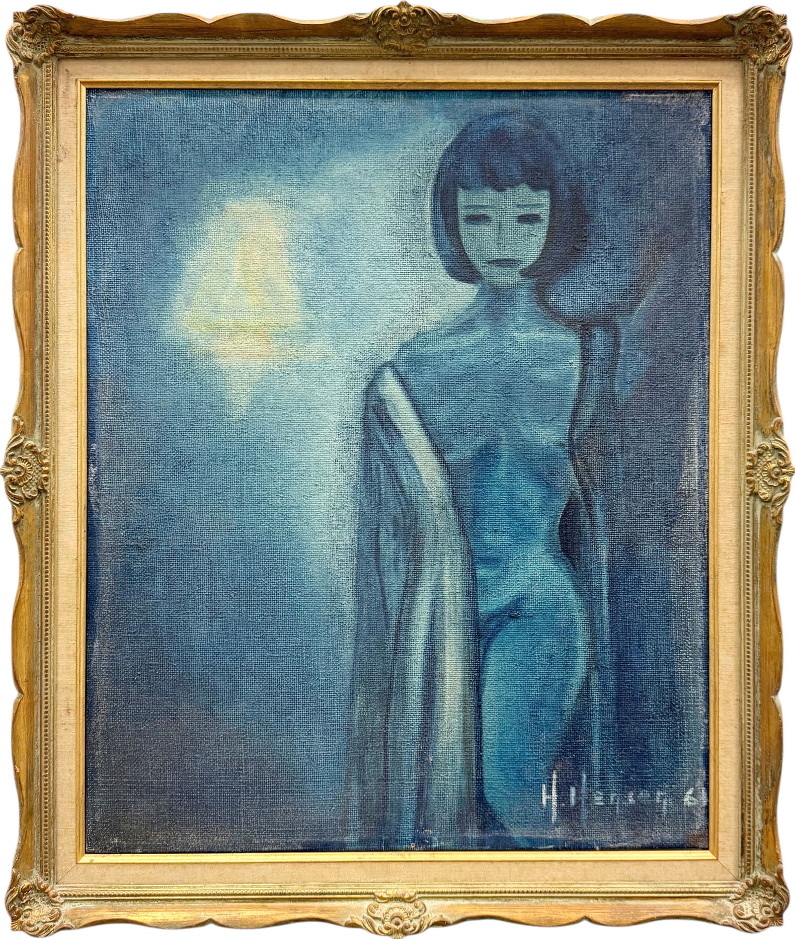 Mid-Century Modern Abstract Nude Signed 1960's Oil Painting: Oil painting on canvas 21 3/4 x 18 in, 25 x 21 in (framed). Domestic Flat Shipping Price: $70