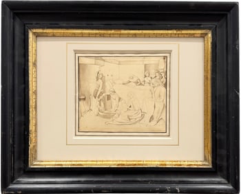 Netherlandish School, Old Master Drawing The Birth Of Christ