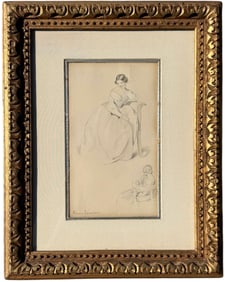 CHARLES HEMERLAIN 19th Century Graphite Sketches Of A Woman Nicely Framed