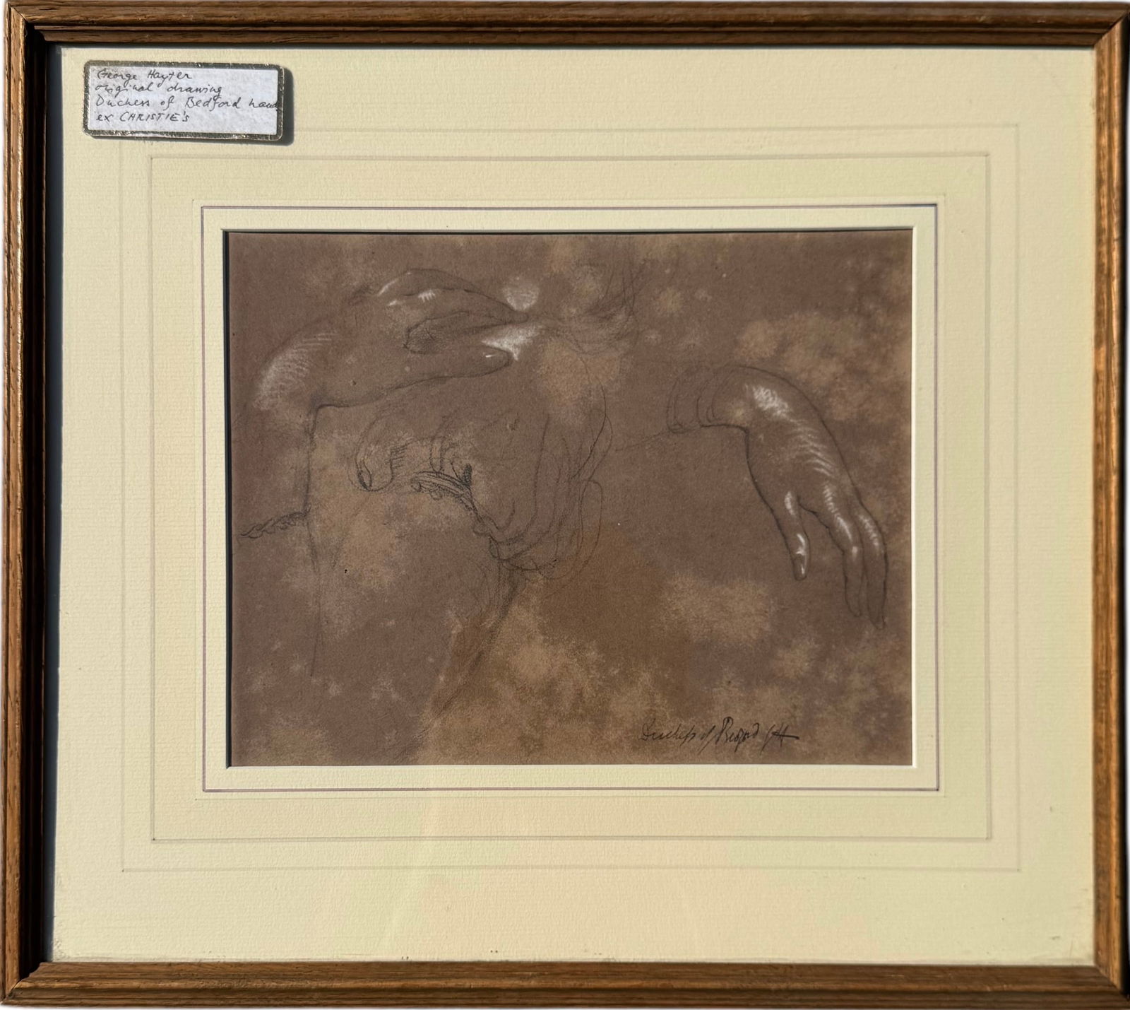 GEORGE HAYTER (1792-1871, English) Duchess Of Bedford Hand, Ex Christies: Graphite on paper 9 x 7 in, 15 x 13 in (framed). Domestic Flat Shipping Price: $55
