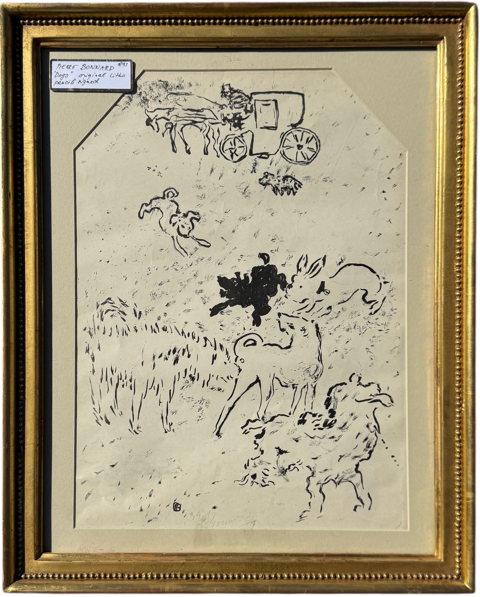 PIERRE BONNARD, Les Chiens Pencil Signed Lithograph 1893 (1 of 4)