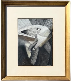 Nicely Framed Mid-Century Black & White Abstract Painting