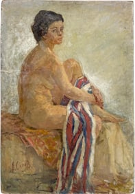 Russian School Nude Portrait Of A Woman Signed Oil Painting