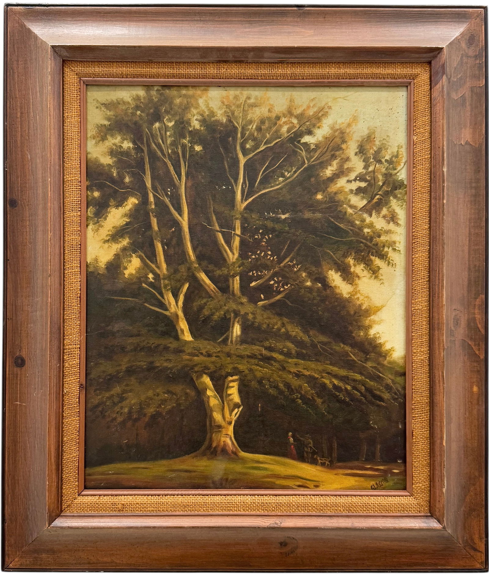 Early 20th Century American School Landscape With Tree Signed Oil Painting: Oil painting on board 20 x 16 in, 28 x 24 in (framed). Domestic Flat Shipping Price: $80