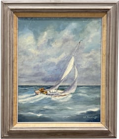 W. NEUDORFF (20th c, American) Seascape With Sailboat