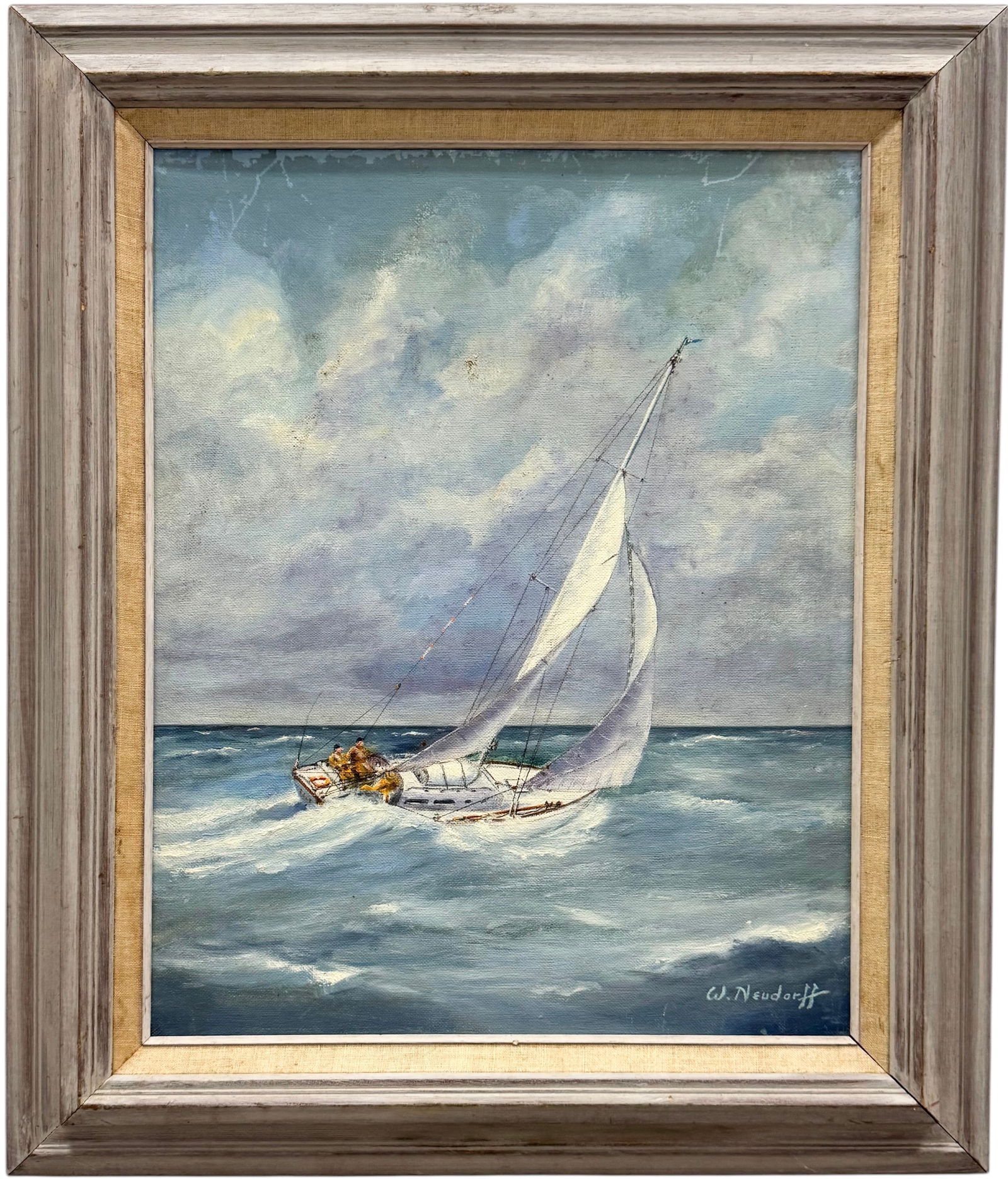 W. NEUDORFF (20th c, American) Seascape With Sailboat (1 of 3)