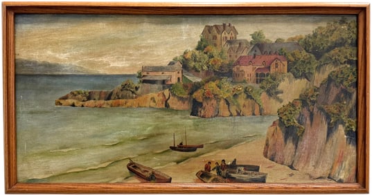 19th Century Oil Painting, Harbor Scene Of Rumson, New Jersey