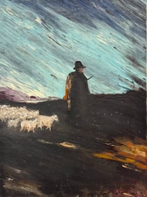 American Modernist Figure In Landscape Oil Painting On Canvas