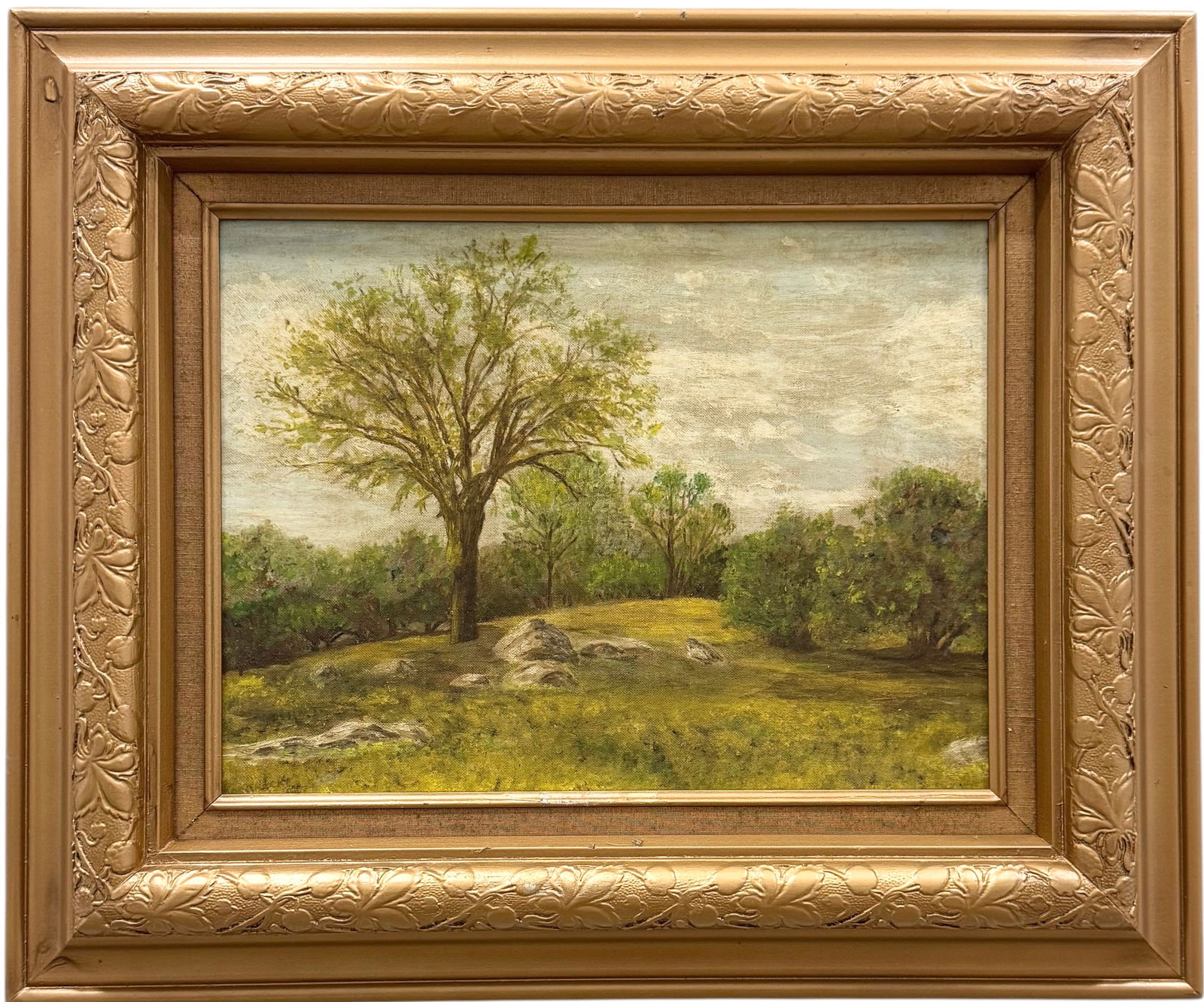 Early 20th Century American School Landscape Painting: Oil painting on board 16 x 12 in, 24 x 20 in (framed). Domestic Flat Shipping Price: $55
