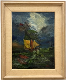 Stormy Seas Signed 20th Century Nicely Framed Oil Painting