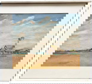 HENRIETTE BUNCH (20th c, American) Farm Landscape With Windmill