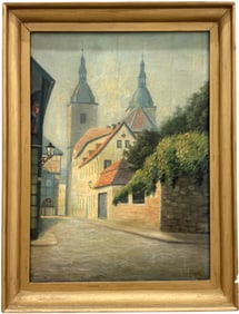 Early 20th/ Late 19th Century German School Street Scene Signed Oil Painting