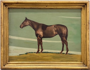 Turn Of The Century American School Race Horse Painting Signed & Dated 1912