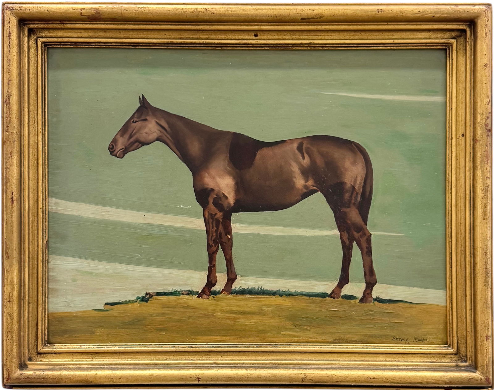 Early 20th Century American School Race Horse Painting Signed & Dated: Oil painting on board 16 x 12 in, 19 x 15 in (framed). Domestic Flat Shipping Price: $55