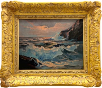 Nicely Framed Early 20th Century American School Luminist Seascape Oil Painting