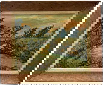 20th Century American Post Impressionist Wooden Landscape With Stream Oil Painting
