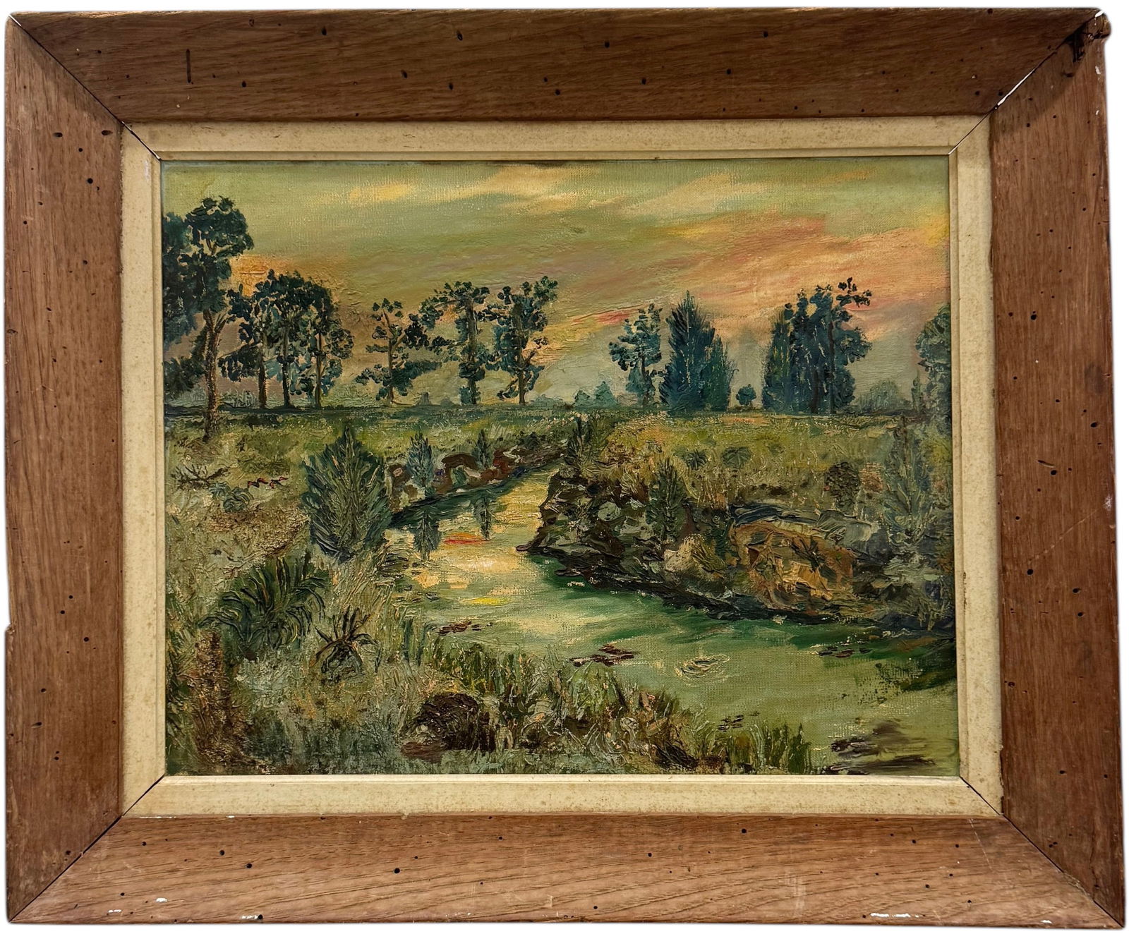 20th Century American Post Impressionist Wooden Landscape With Stream Oil Painting (1 of 2)