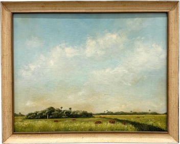 MARY STEVENS (20th c, American) "Summer" Florida Landscape With Cattle