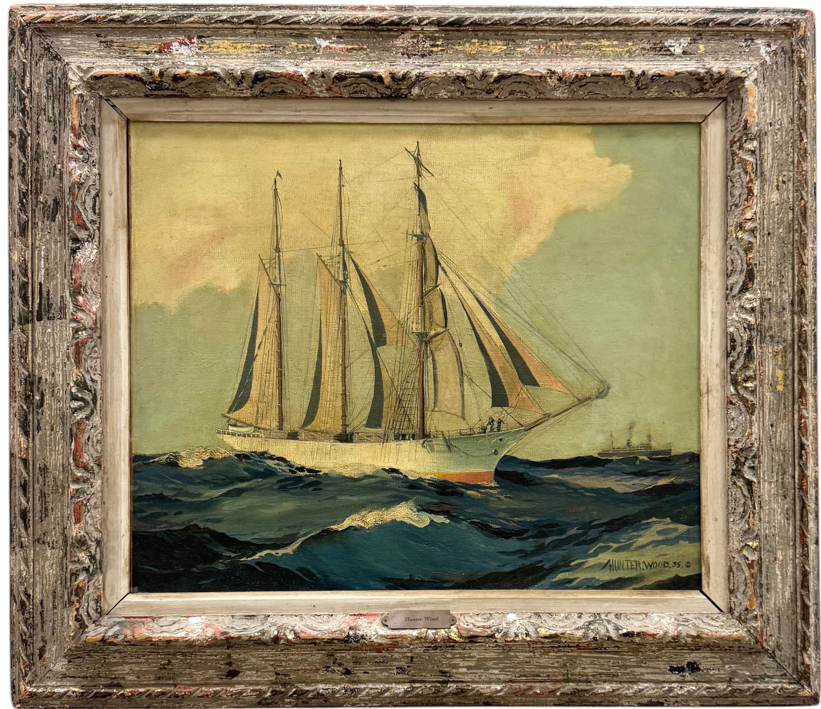 HUNTER WOOD (1908-1948, American) Marine, Ship At Sea Signed & Dated 1935 (1 of 4)