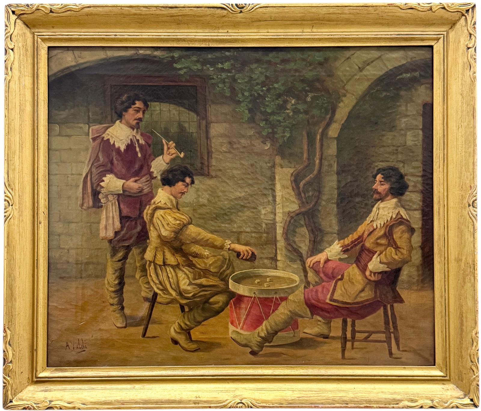 19th Century Italian Genre Scene Of Men Playing Dice In A Courtyard Signed Oil Painting (1 of 4)