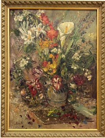 Early 20th Century Impressionist Still Life Of Flowers Signed Illegibly