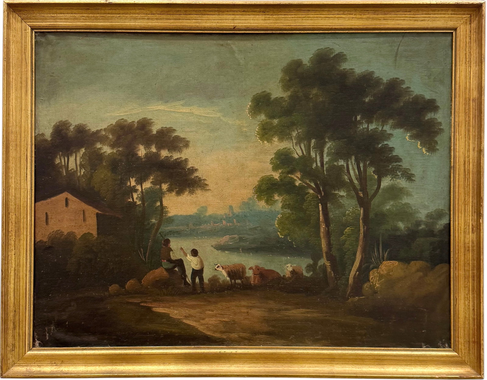 19th Century European Continental School Landscape With Figures & Cows Oil Painting (1 of 3)