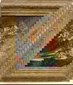 Early 20th Century Still Life Of Flowers Oil On Board