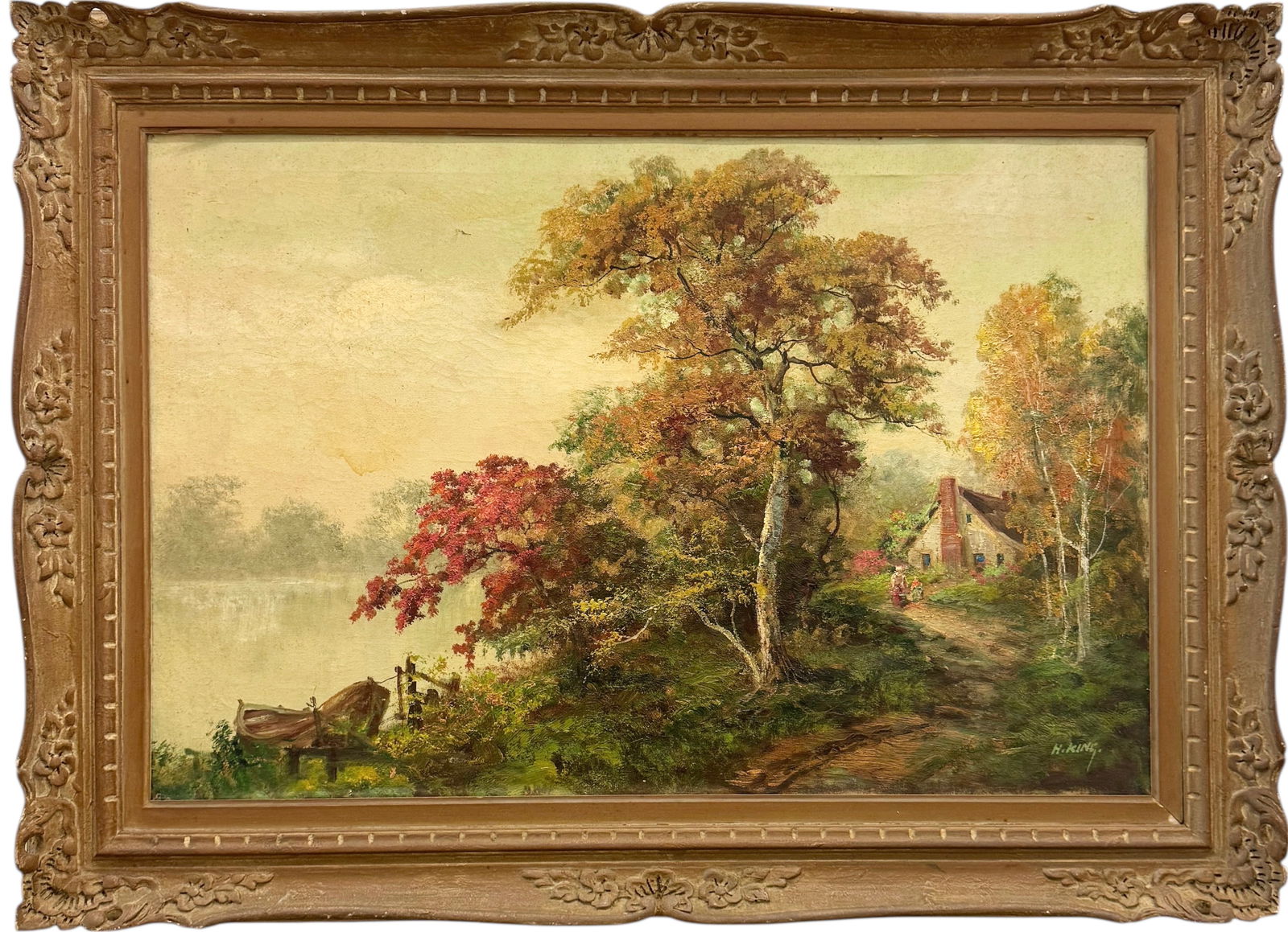 H King Large Early 20th Century European Lake Landscape Oil Painting (1 of 4)