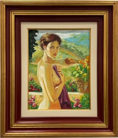 Brazilian Impressionist Nude Woman In Landscape Signed Oil Painting