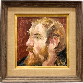 American Modernist Portrait Of A Man Signed Illegibly Oil Painting Baltimore Gallery Label