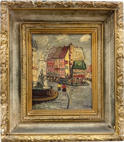 Nicely Framed Paris School Modernist Cityscape Signed Street Scene