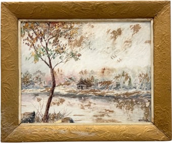 Early 20th Century American Impressionist Landscape Painting Signed Hitchcock