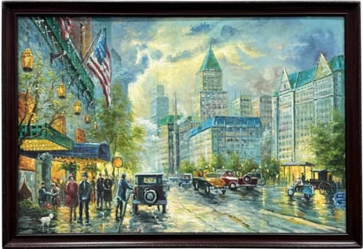 American Impressionist Rainy Day In New York City, City Scene Oil Painting