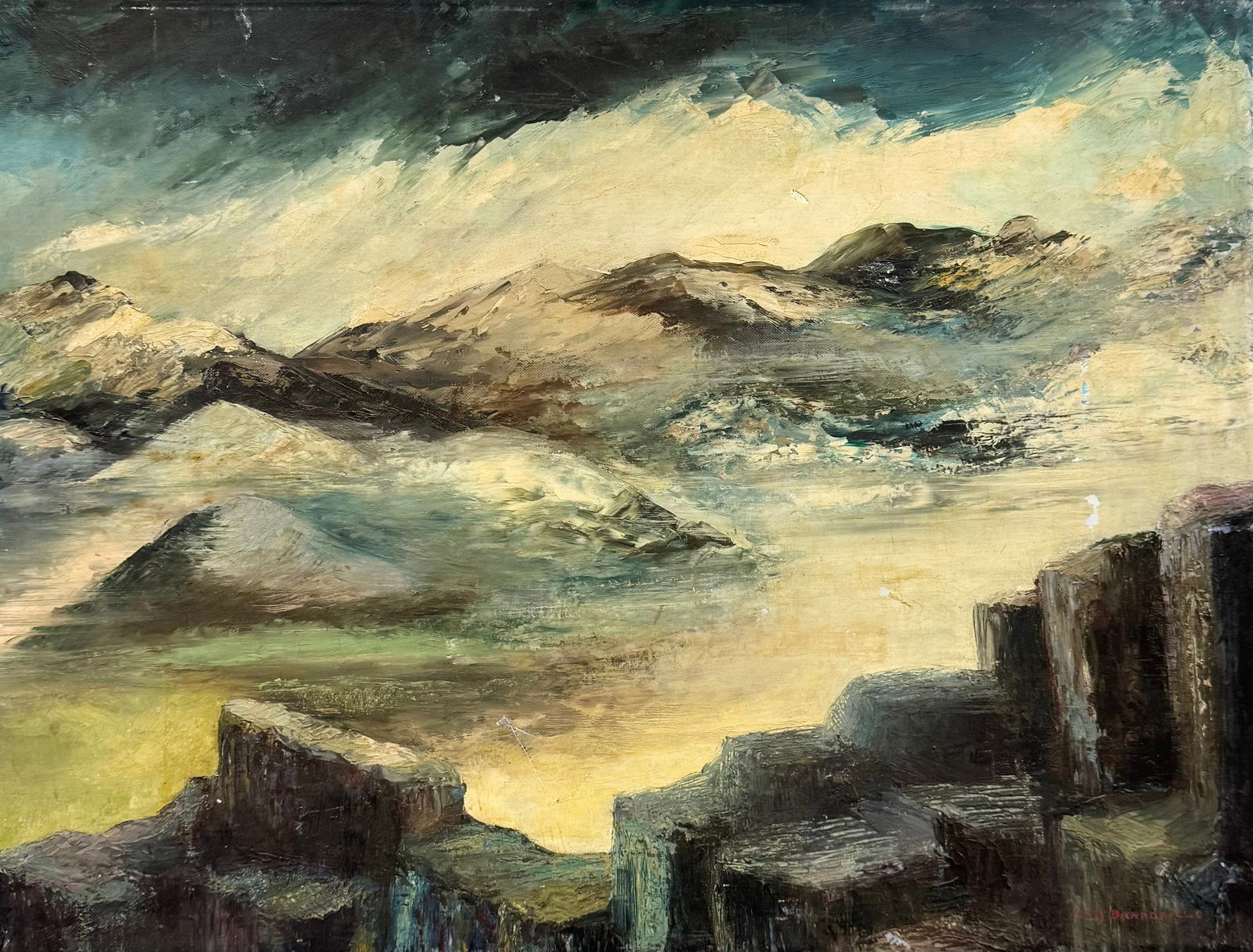 KITTY BRANDFIELD (1910-1999, American) Crashing Waves, Gallery Label Verso: Oil painting on board 24 x 18 1/2 in. Domestic Flat Shipping Price: $55