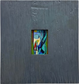 Cubist Abstract Painting In Oversized Painted Wood Frame