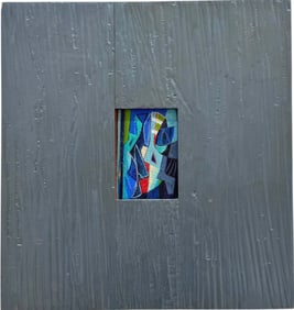 Cubist Abstract Painting In Oversized Painted Wood Frame