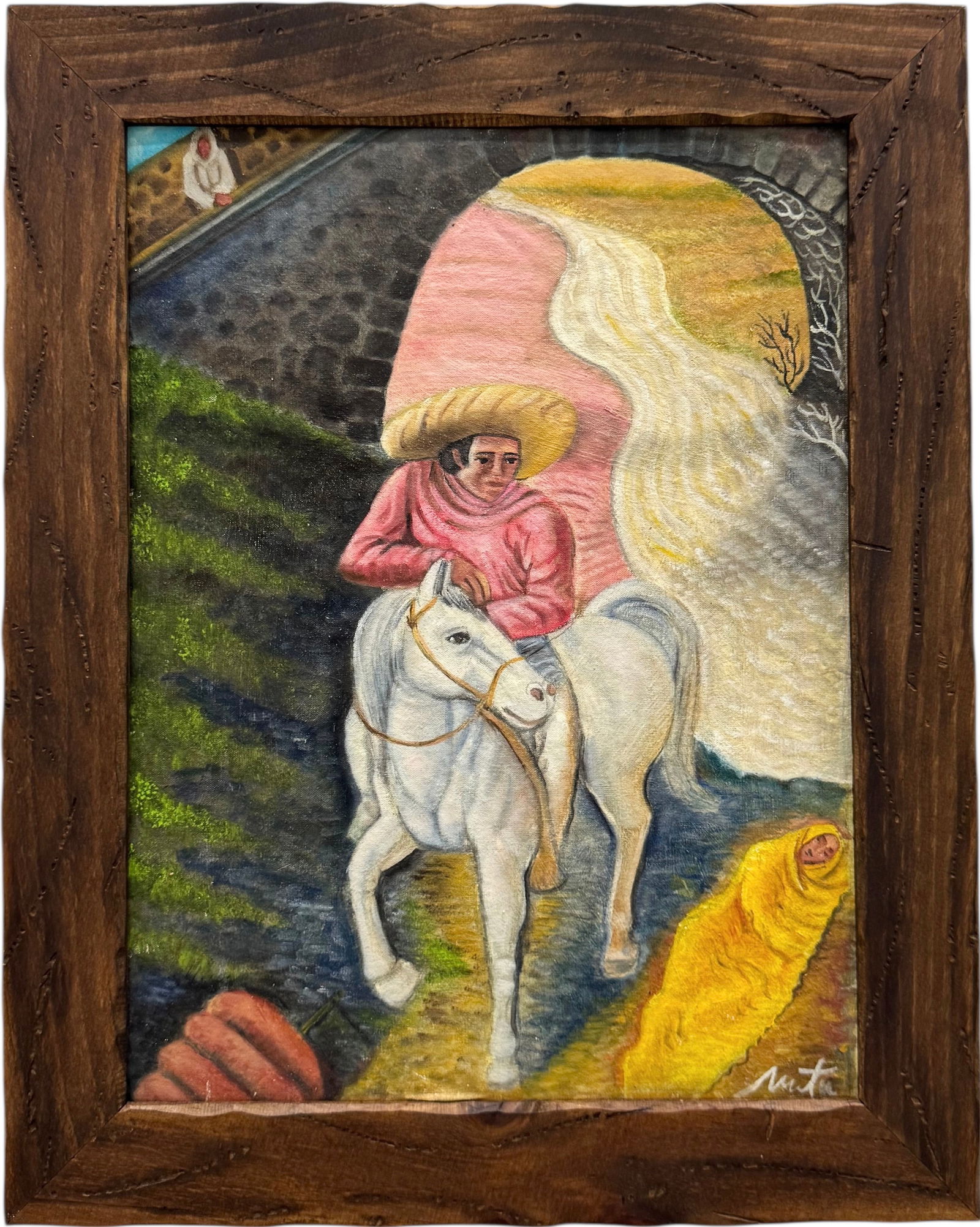 Mexican School Surrealist Abstract Painting Signed Oil On Board (1 of 3)